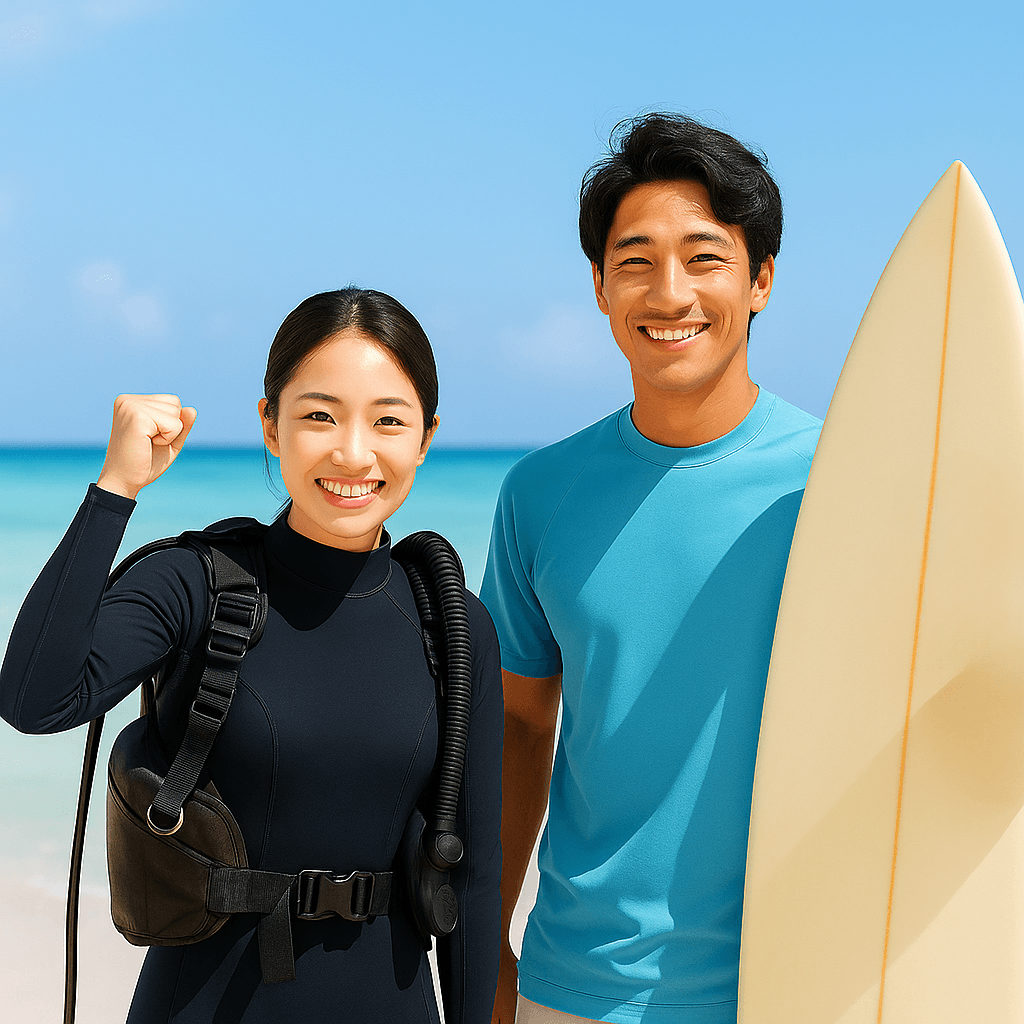海で活動するインストラクター